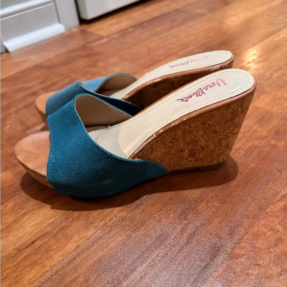 Vera Bradley Y2K 90s Blue Cork Wedge Sandals